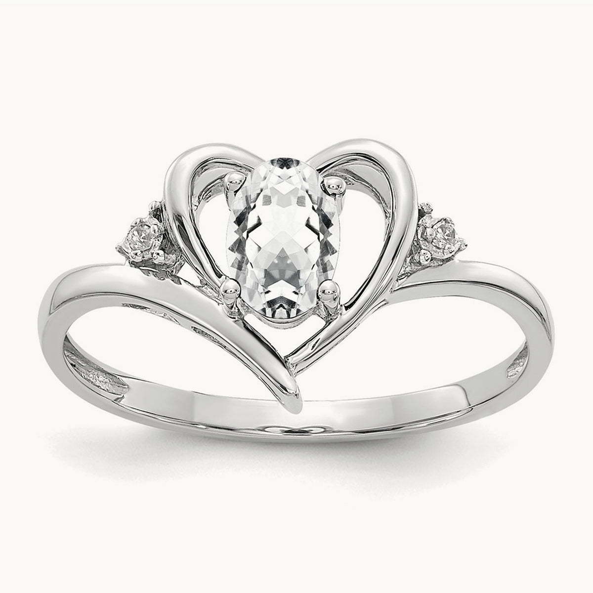 Topaz and Diamond Heart Ring — 14K White Gold, 7