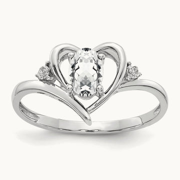 Topaz and Diamond Heart Ring — 14K White Gold, 7