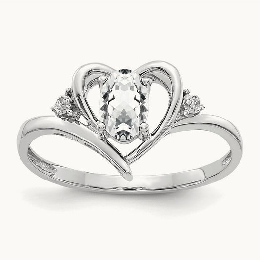 Topaz and Diamond Heart Ring — 14K White Gold, 7