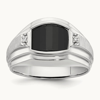 Men's Satin Onyx and Diamond Complete Ring — IBGoodman — photo set