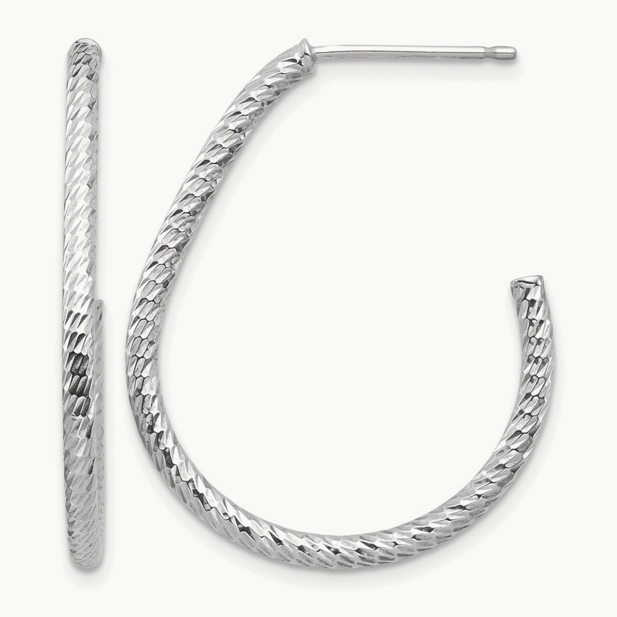 Polished Diamond-cut Post Dangle Earrings — 14K White Gold