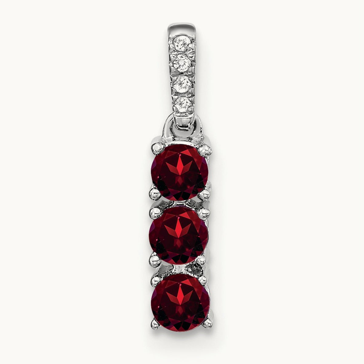3-stone Garnet and Diamond Pendant, 14K White Gold