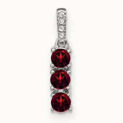 3-stone Garnet and Diamond Pendant, 14K White Gold