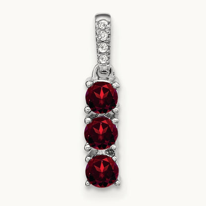 3-stone Garnet and Diamond Pendant, 14K White Gold