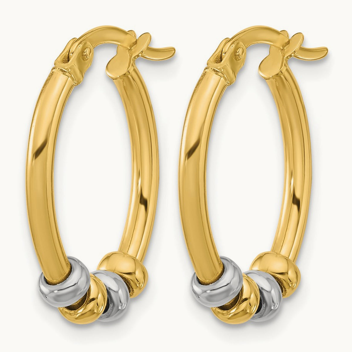 Polished with Beads Oval Hoop Earrings — 14mm