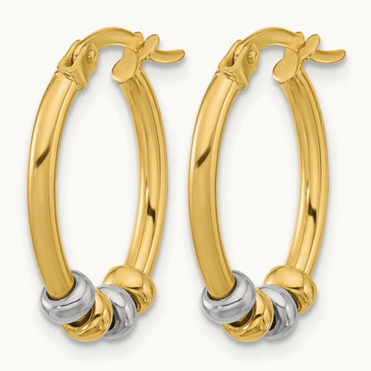 Polished with Beads Oval Hoop Earrings — 14mm