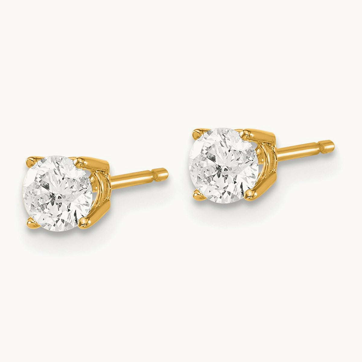 Round Diamond Stud Earrings — 14K Yellow Gold, 0.70 ct tw, I1 J-K · push back