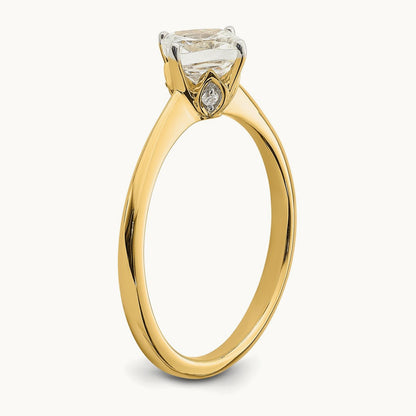 Polish 1ct Cushion Leaf Design Semi-Mount Dia Ring, 14K