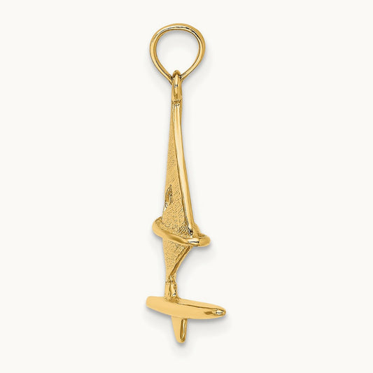 3-D Textured Windsail Surfing Board Charm, 14K