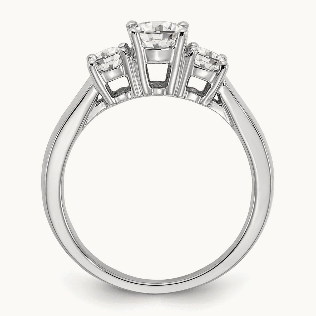 Round Prong-Set 3 Stone Engagement Ring — 14K White Gold, 7