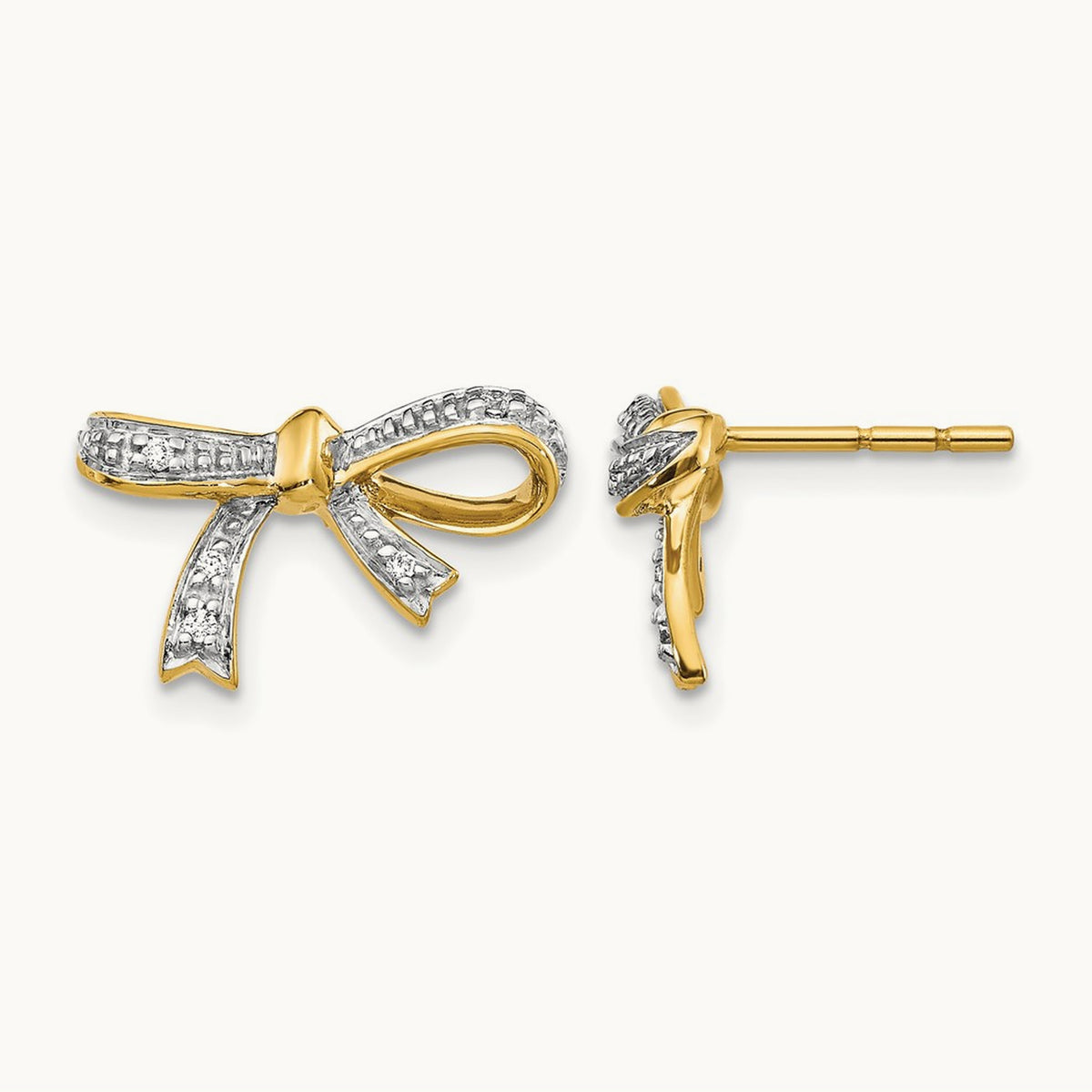 Diamond Bow Post Earrings, 14K