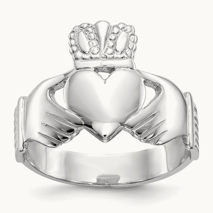 Men's Claddagh Ring, 14K White Gold