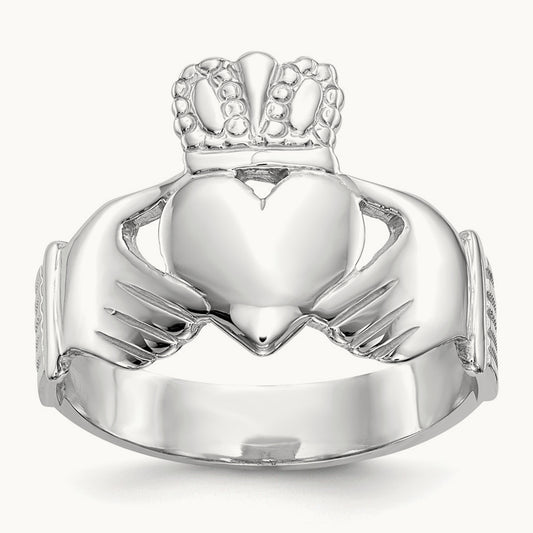 Men's Claddagh Ring, 14K White Gold