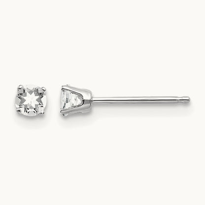 White Topaz Stud Earrings — 3mm