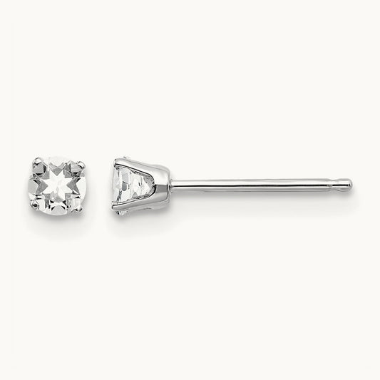 White Topaz Stud Earrings, 14K White Gold