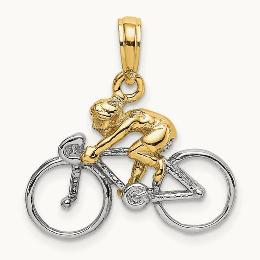 3-D Bicycle With Rider Charm, 14K Two-tone