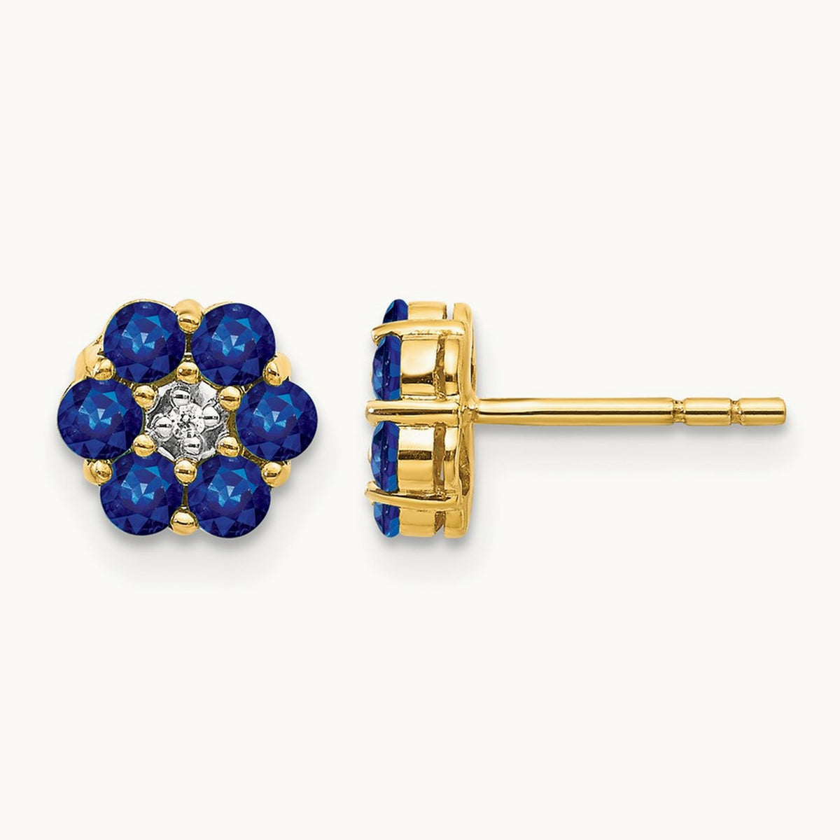 Sapphire and Diamond Post Earrings, 14K with Rhodium
