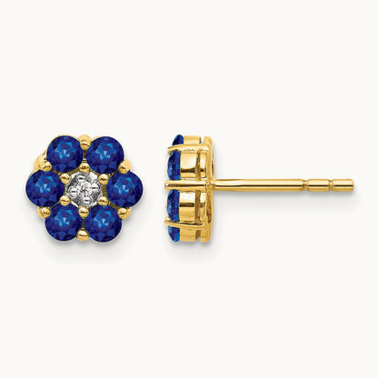 Sapphire and Diamond Post Earrings, 14K with Rhodium