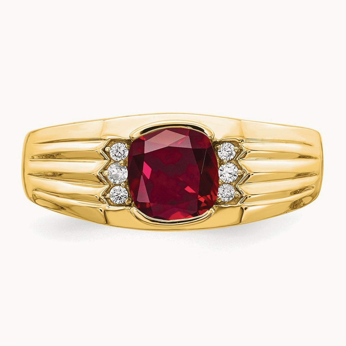 Cushion Created Ruby and Diamond Mens Ring — photo set
