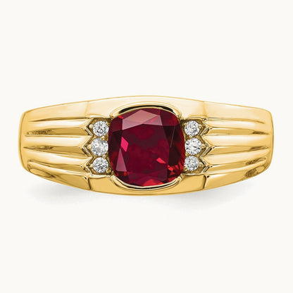 Cushion Created Ruby and Diamond Mens Ring — photo set