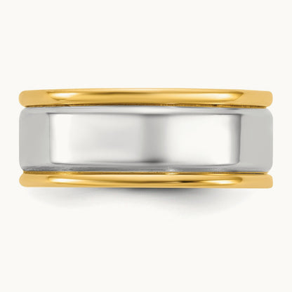 Y/W Step Up Beveled Wedding Band, 7mm, 14K Two-tone