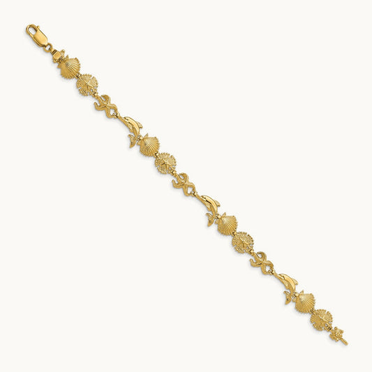 Dolphin and Sea Shells Bracelet, 14K