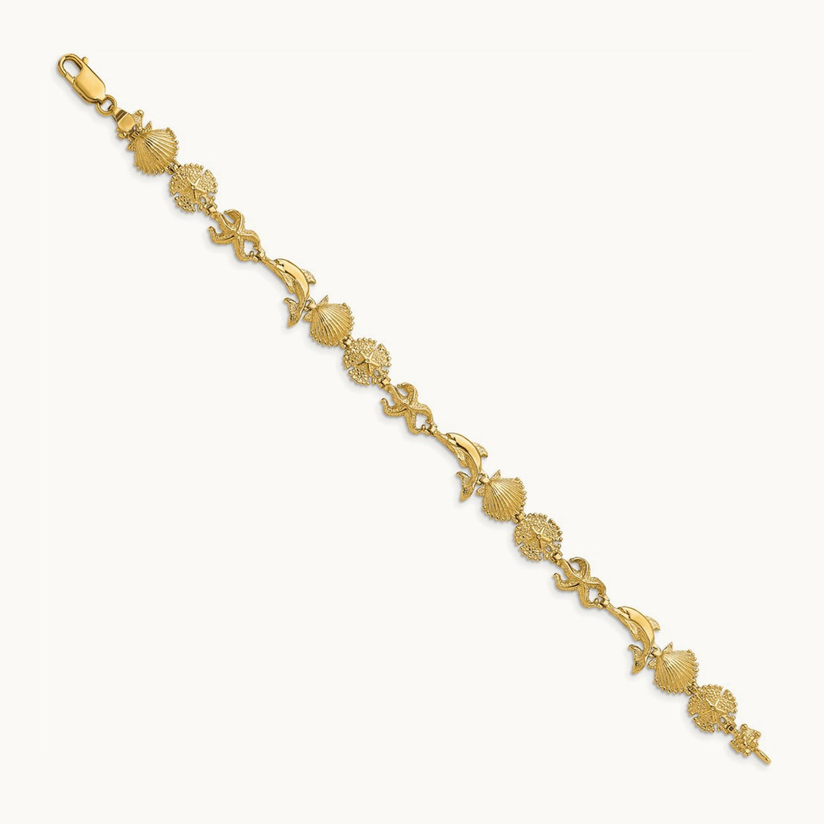 Dolphin and Sea Shells Bracelet, 14K