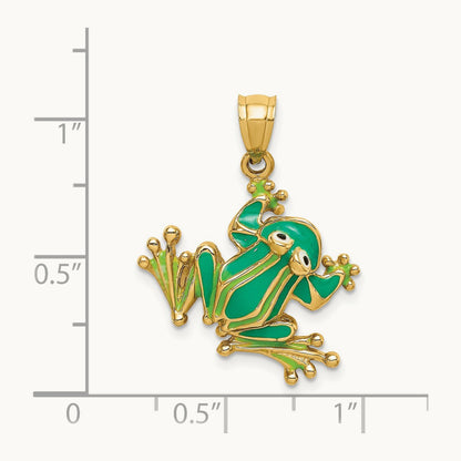 Green Enameled 2-D Frog Charm, 14K
