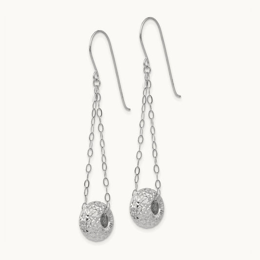 Chain with Diamond-cut Puff Donut Bead Earrings — 14K White Gold