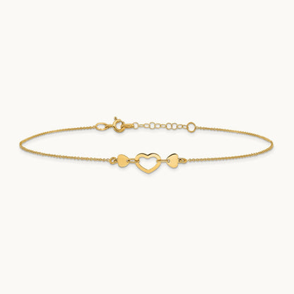 Polished Heart with 10in Plus .75in ext. Anklet, 14K