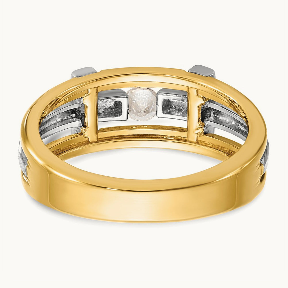 IBGoodman Men's Polished Satin & Cut-Out Dia Cross Ring, 14K Two-tone