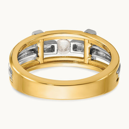 IBGoodman Men's Polished Satin & Cut-Out Dia Cross Ring, 14K Two-tone
