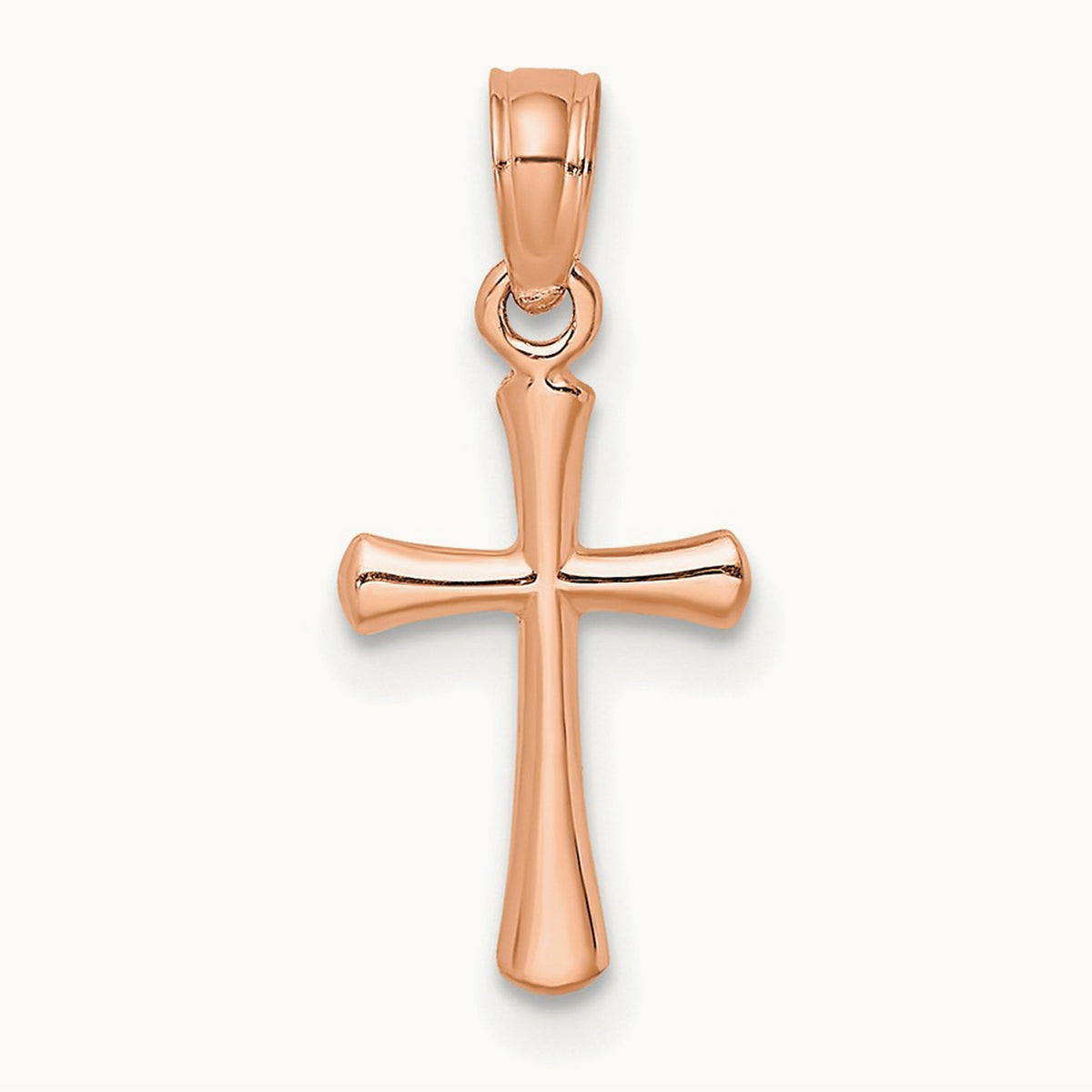 Polished Beveled Cross w/ Round Tips Charm — 14K Rose Gold, 17.8mm