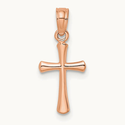 Polished Beveled Cross w/ Round Tips Charm — 14K Rose Gold, 17.8mm