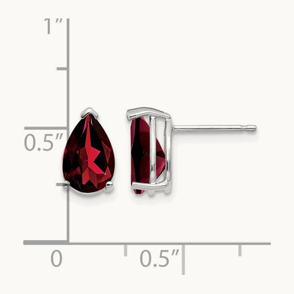 9x6mm Pear Garnet Earrings, 14K White Gold