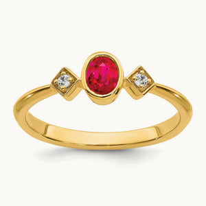 Oval Bezel Ruby and Diamond Ring, 14K