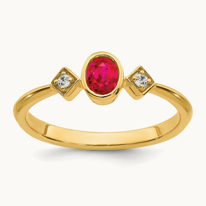 Oval Bezel Ruby and Diamond Ring, 14K