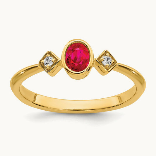 Oval Bezel Ruby and Diamond Ring, 14K