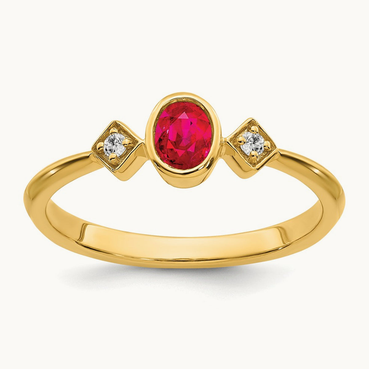 Oval Bezel Ruby and Diamond Ring, 14K