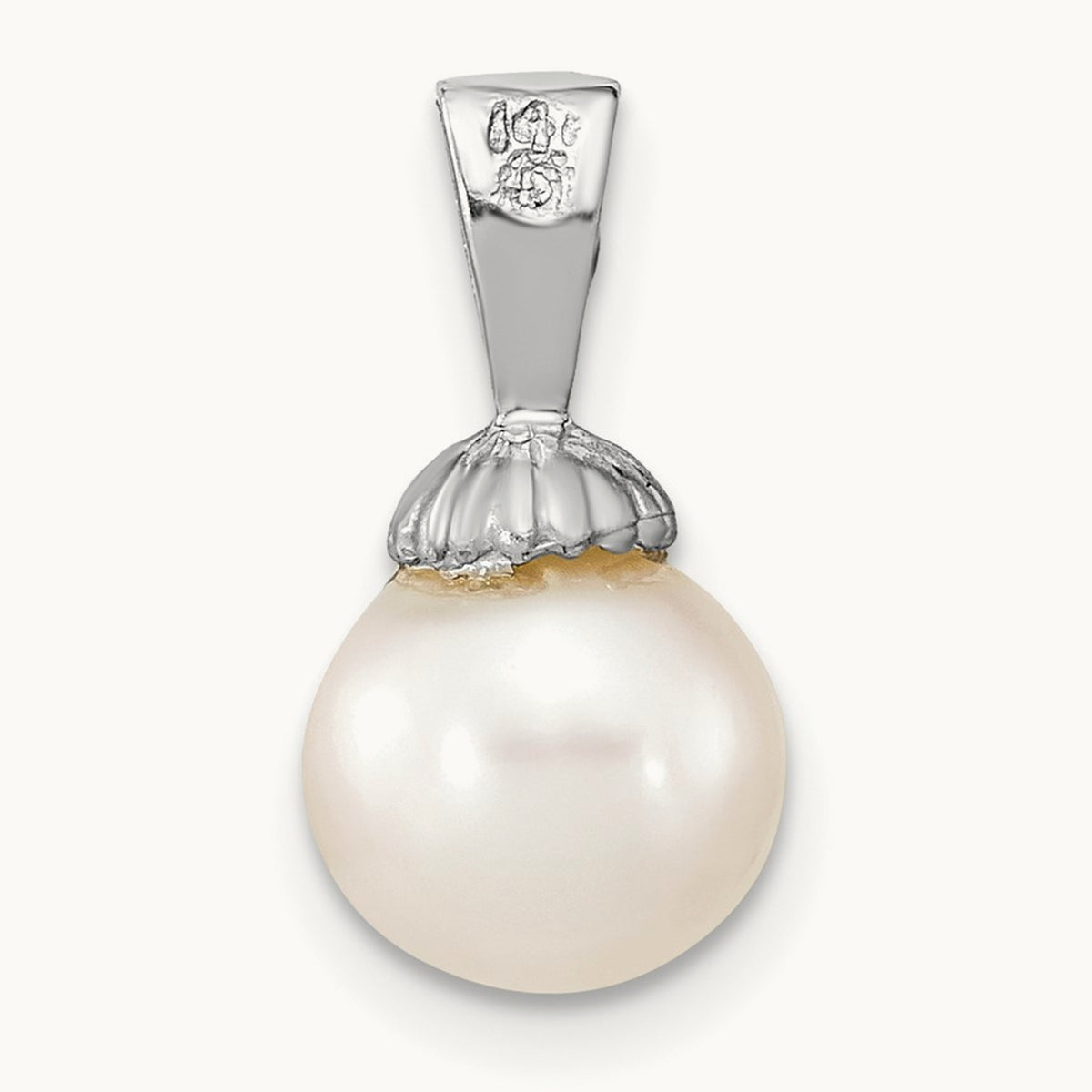 8- Round Freshwater Cultured Pearl Pendant — 14K White Gold