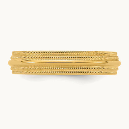 Double Milgrain Comfort Fit Band — 14K Yellow Gold, 5mm