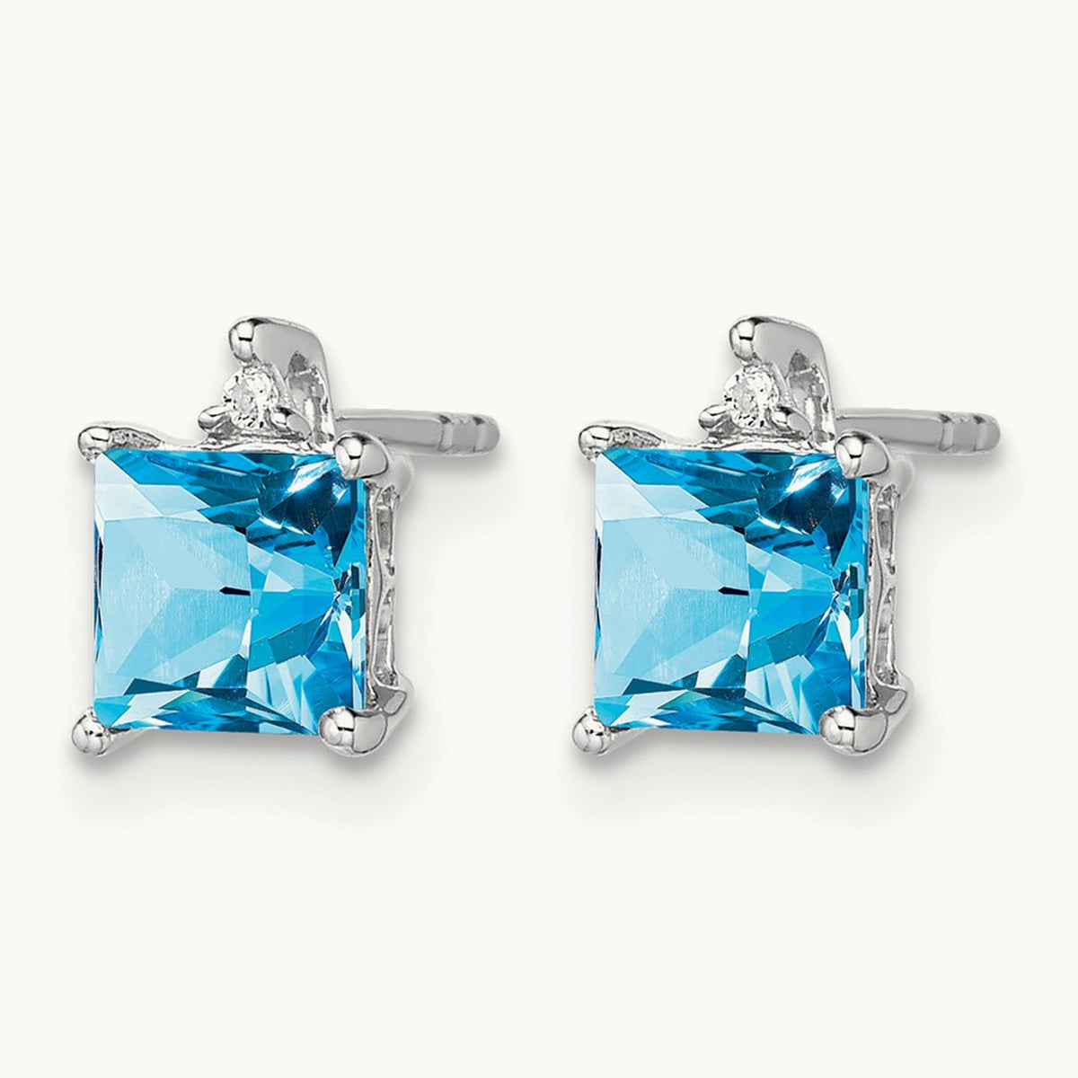 Princess Blue Topaz and Diamond Earrings, 14K White Gold