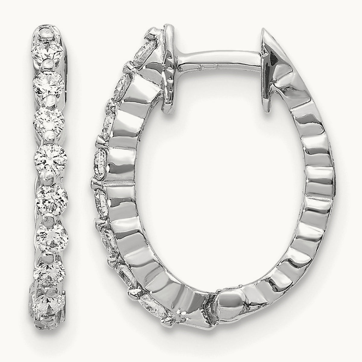 AA Diamond Hinged Hoop Earrings, 14K White Gold