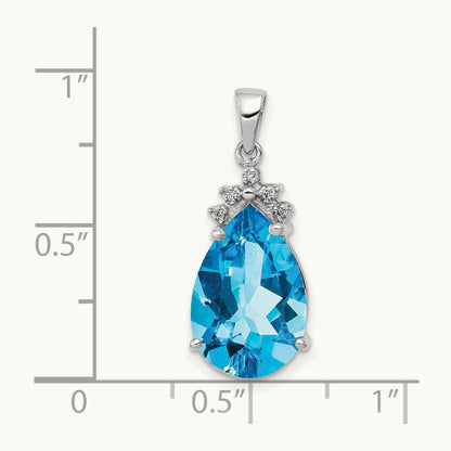 Pear Blue Topaz & Diamond Pendant, 14K White Gold