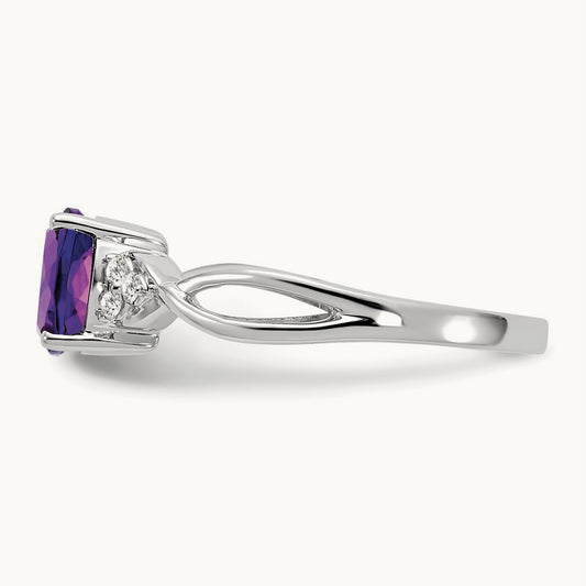 Checkerboard Amethyst and Diamond Ring — 14K White Gold, 7