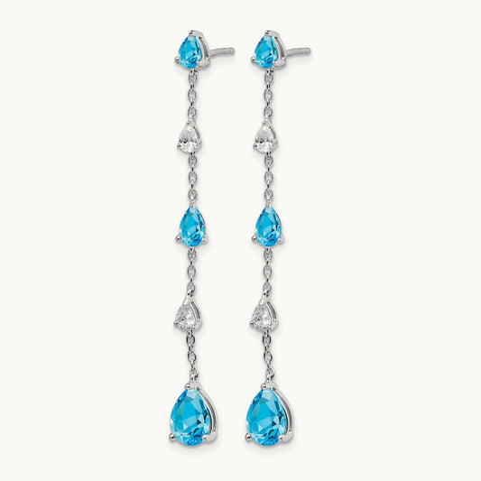 Blue Topaz and Topaz Dangle Earrings — 14K White Gold