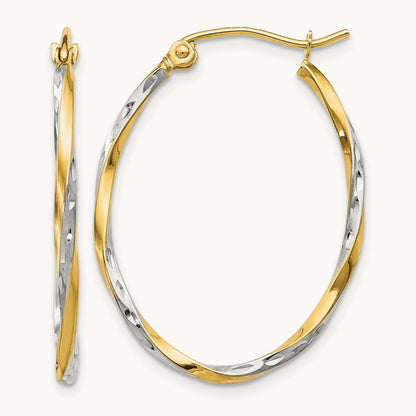 w/Rhodium Oval Hinged Hoop Earrings, 10K — Leslie's