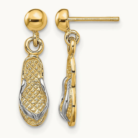 Flip Flop Post Dangle Earrings, 14K with Rhodium