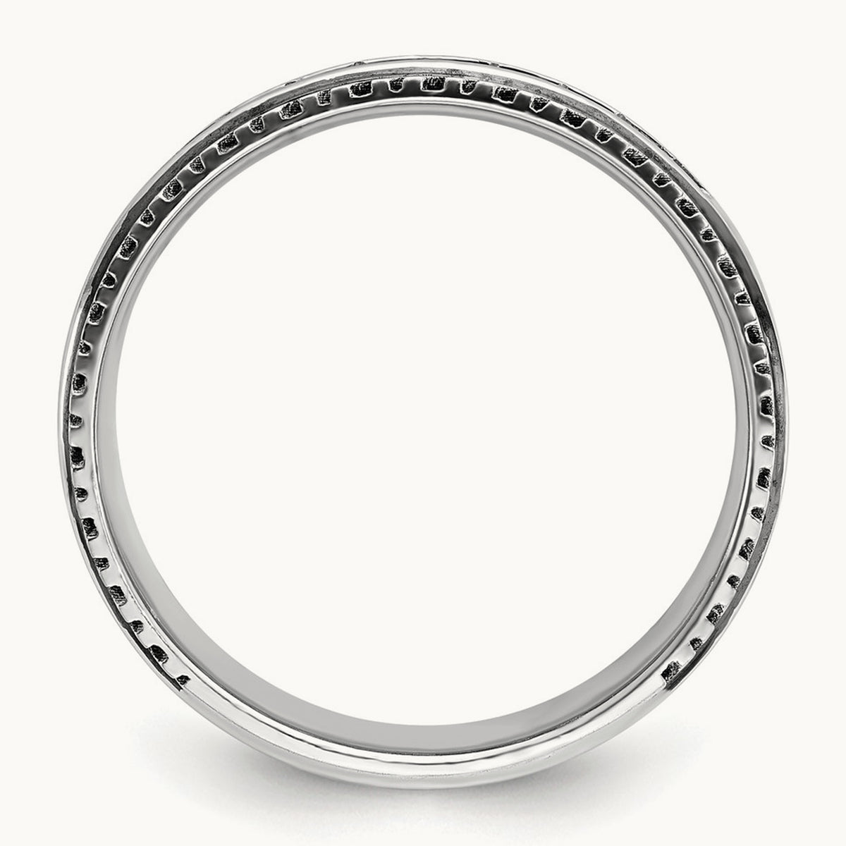 w/ Black RH IBGoodman Men's Polished Satin Grooved Diamond Ring, 14K White Gold