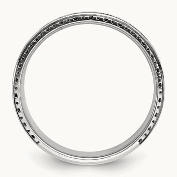 w/ Black RH IBGoodman Men's Polished Satin Grooved Diamond Ring, 14K White Gold